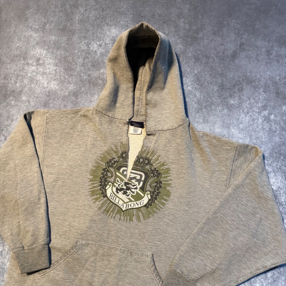 Rare Grail Vintage Billabong Mens Hoodie Gray‎ Crest Logo Pullover Size Large